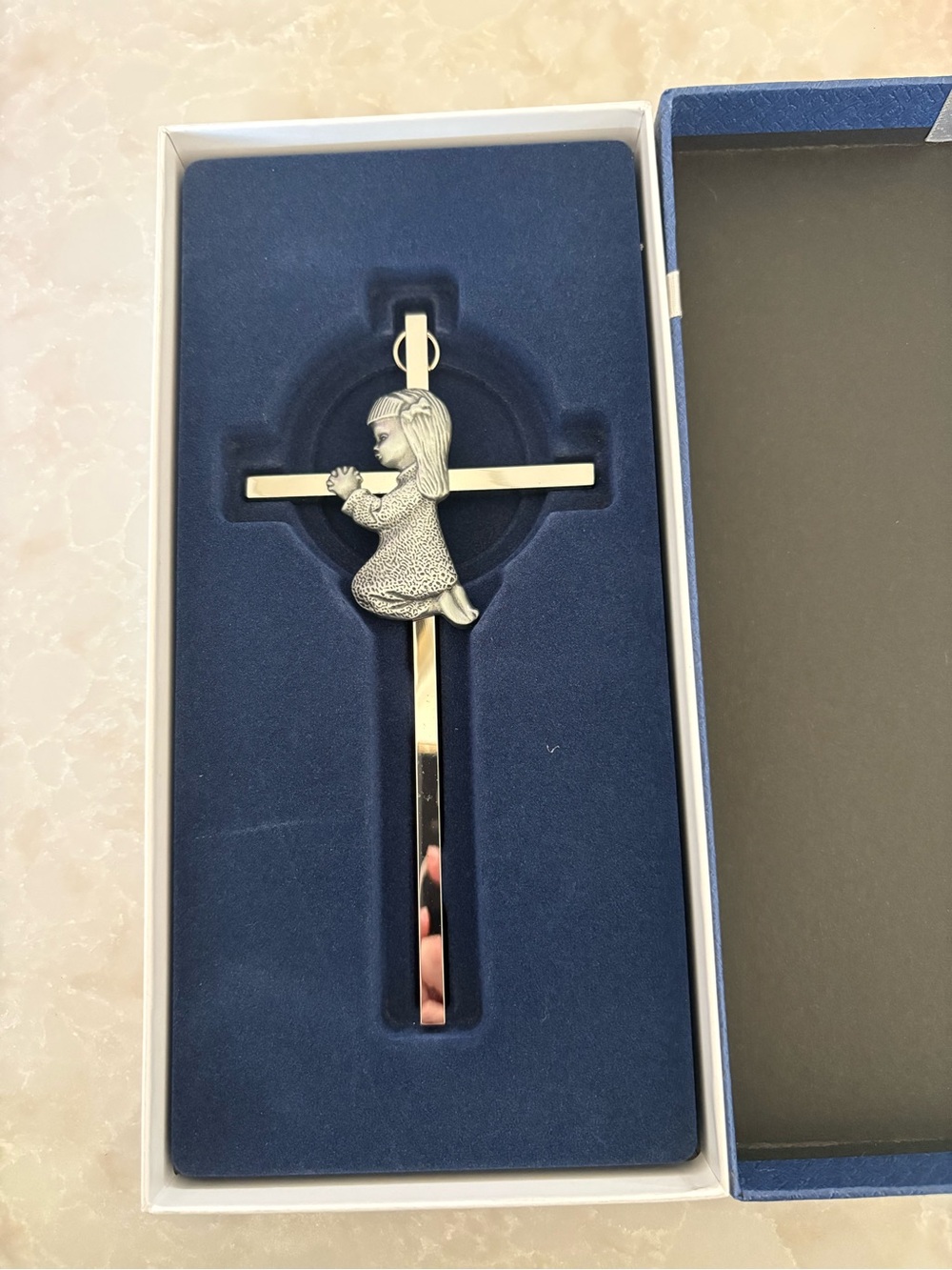 Silver Girl Praying Cross Wall Accent - Home Accents
